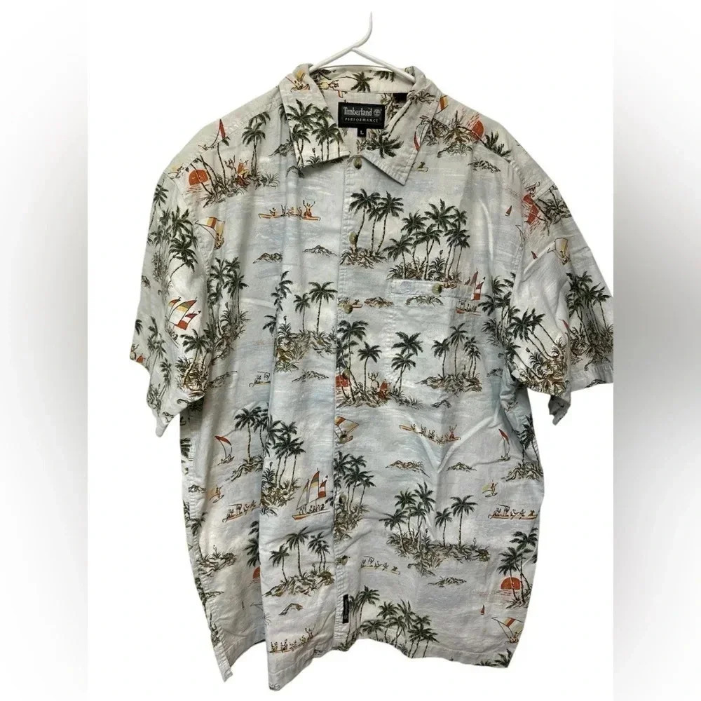 Timberland Performance Hawaiian Shirt Button Down Tropical Cotton NWOT